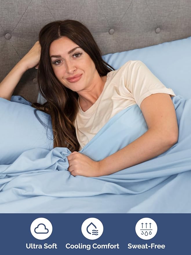 Extra Deep Twin XL Sheet Set - 4 Piece Breathable and Cooling Sheets - Hotel Luxury Bed Sheets Set - Easy Fit - Soft, Wrinkle Free and Comfy Sheets Set - Light Blue Sheet Set with Extra Deep Pockets