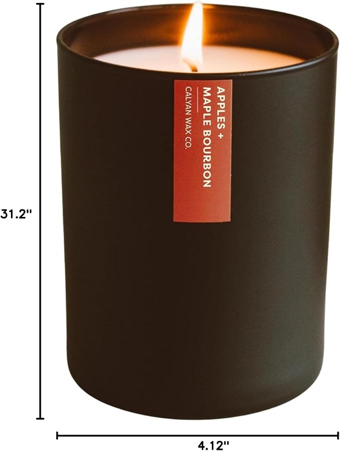 Calyan Wax Co. Apples & Maple Bourbon Scented Candle - 75 Hour Burn - Luxury Non Toxic Soy Wax Candles - Long Lasting Black Tumbler Jar Candle for Home - 10.2oz