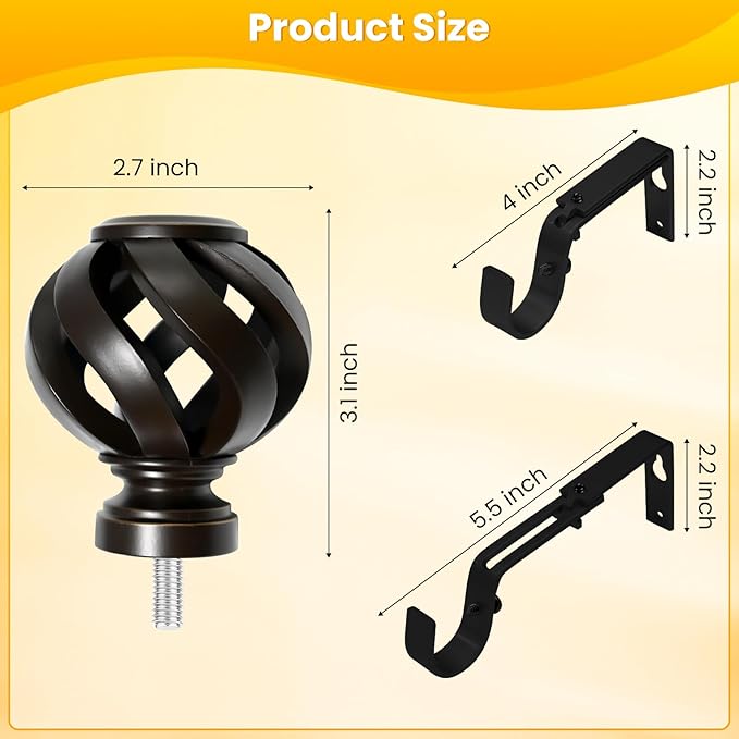 Curtain Rod for Windows 28 to 48 inches: 1 inch Diameter Heavy-duty Adjustable Decorative Curtain Rod, Bronze Boho Rustic Drapery Rods with Twisted Cage Finials for Bedroom & Living Room