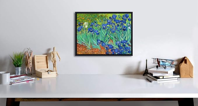 Wieco Art Framed Wall Art Canvas Prints Irises By Van Gogh Famous Flowers Oil Paintings Reproduction Modern Giclee Canvas Prints Artwork Pictures on Canvas Wall Art for Wall Decor Black Frame