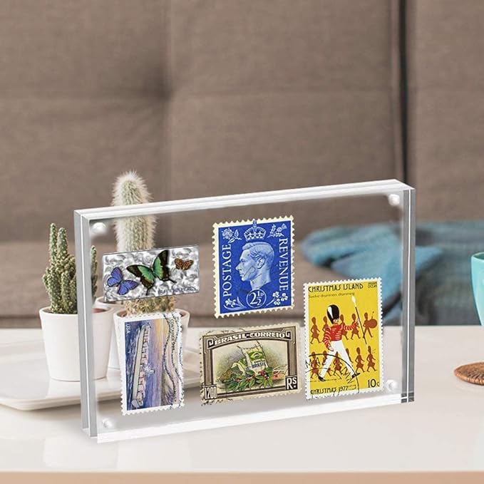 ILYXY 5 Pack Acrylic Frame 5x7, 20% Thicker, 24mm Thick Frameless Clear Picture Frame, Double Sided Magnetic Photo Frame, Free Standing Desktop Display Stand Acrylic Picture Frames