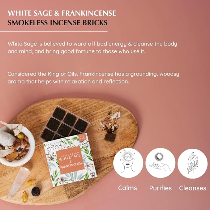 White Sage & Frankincense Incense Bricks with Snowflake Burner by Aromafume | 2x9 Bricks | Sage Incense for Cleansing Negative Energy & Protection | Sage for Smokeless Smudging, Spiritual Cleansing