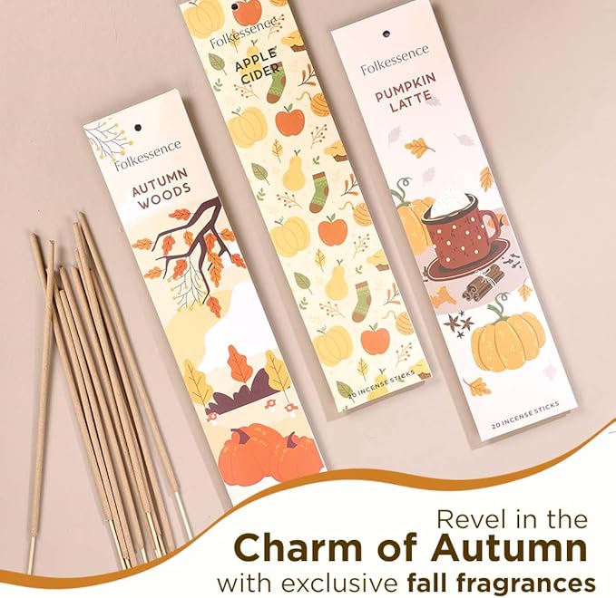 Folkulture Incense Stick Gift | Set of 3 Pumpkin Spice Organic Incense Sticks | Non-Toxic Xmas Decor for Indoor Decorations, Gift | Inscents-Sticks for Women