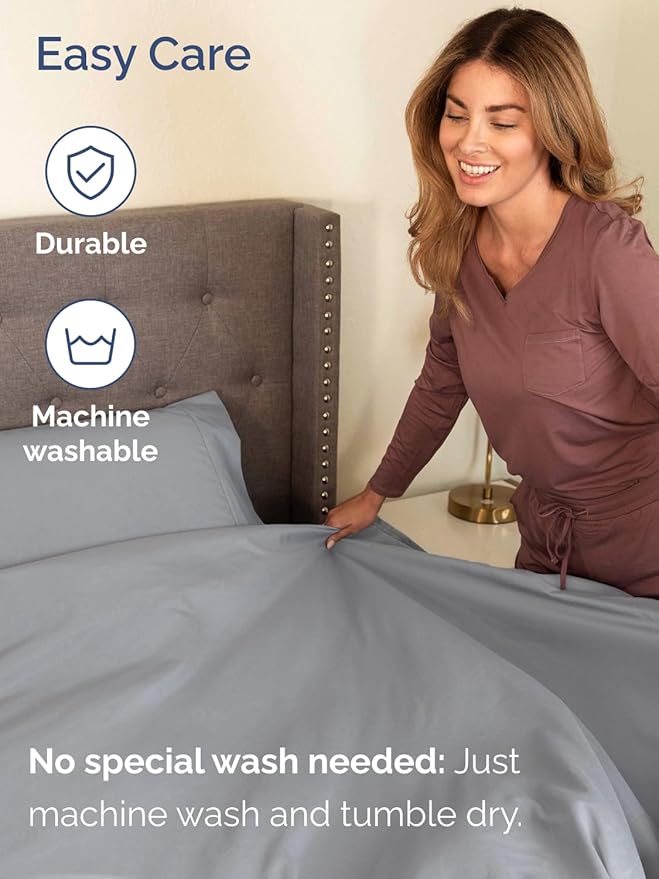 Extra Deep Queen Sheet Set - 6 Piece Breathable & Cooling Sheets - Hotel Luxury Bed Sheets Set - Easy & Secure Fit - Soft, Wrinkle Free & Comfy Sheets Set - Steel Blue Sheet Set w/Extra Deep Pockets