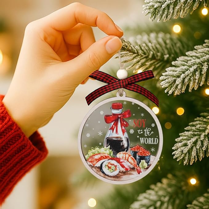 Sushi Ornament - Sushi Ornaments for Christmas Tree - Japanese Food Christmas Ornament - Food Gifts for Sushi and Japanese Culture Lovers - 2 Layer Acrylic and Wood Christmas Ornaments 2025