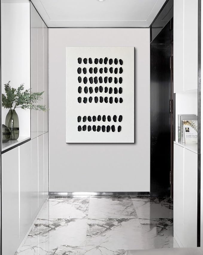 Creespi Hand-Painted Black and White Wall Art 28x40 inch,Modern Abstract Thick Textured 3D Oil Painting,Minimalist Canvas Art Painting for Wall Decorations