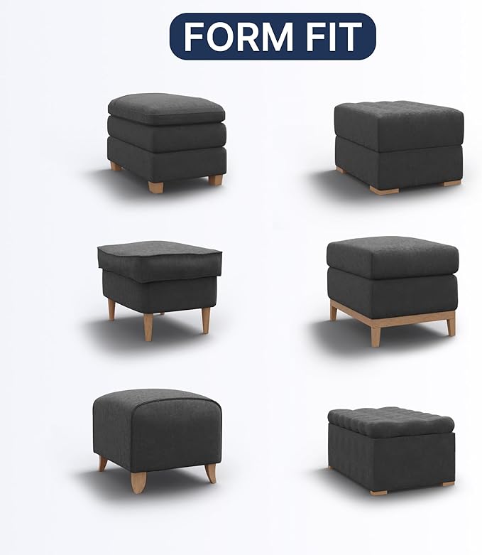 PAULATO BY GA.I.CO. Small Ottoman Cover Stool Cover Pouf Slipcover - Soft Polyester Fabric Slipcover - 1-Piece Form Fit Stretch Furniture Protector - Microfibra Collection - Ash (Ottoman)
