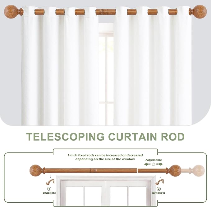 2 Pack Wood Curtain Rods for Windows 28 to 48 Inch,1 Inch Wood Grain Ball Adjustable Curtain Rod,Boho Heavy Duty Curtain Rods,Farmhouse Rustic Window Curtains Rods,Brown Drapery Rods Set 18-45"