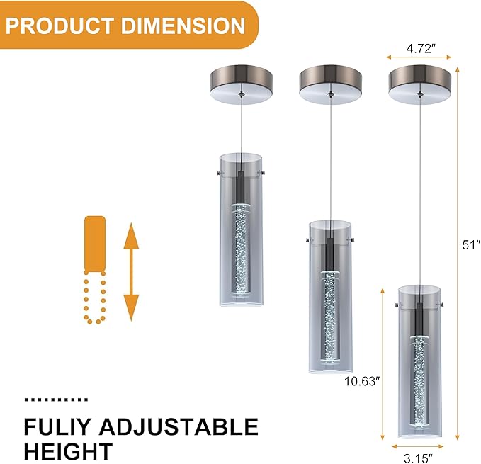 Modern Pendant Lights Kitchen Island, Anti-Glare Grey Glass Pendant Light Fixtures, Kitchen Lights for Dining Room