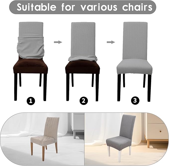 Parsons Dining Chair Cover, Detachable Sofa Chair Cover, Retractable Chair Cover (6, Light Grey)