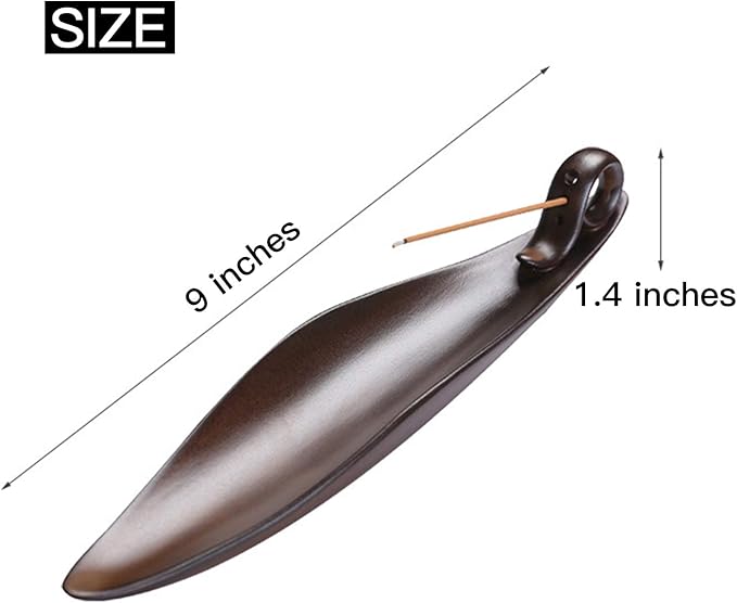 9" Length Incense Stick Holder with 3 Holes, Ceramic Incense Ash Cather for Counters, Meditation Room, Yoga, Home, Office (Brown)