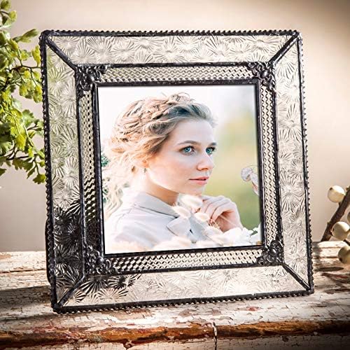 J Devlin Glass Art Pic 380-44 Square 4 x 4 Picture Frame Stained Glass Tabletop Photo Frame Vintage Home Decor Keepsake Gift