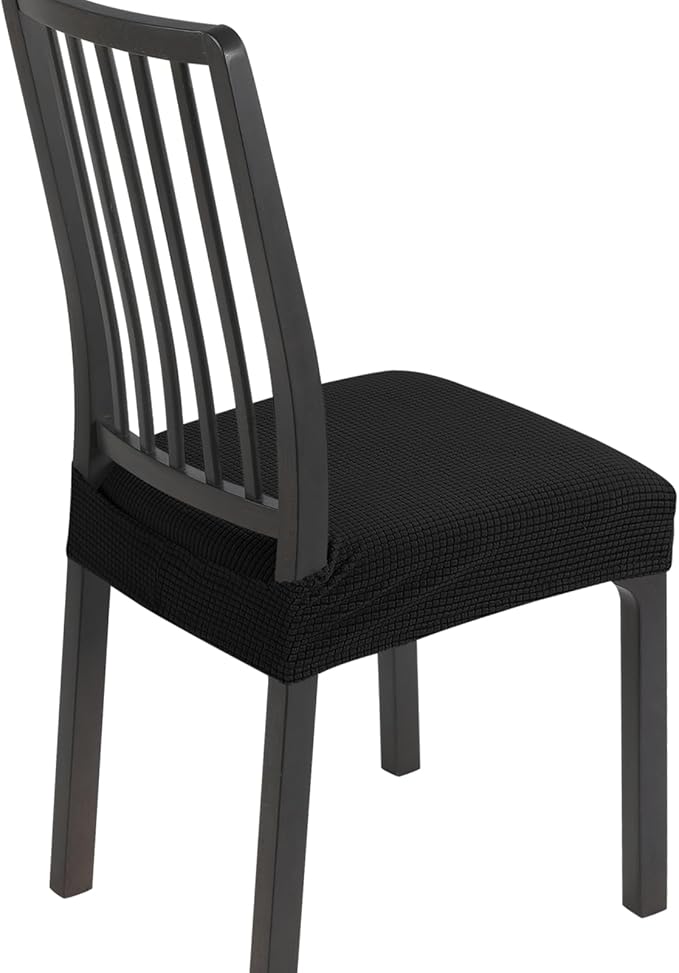 SearchI Stretch Dining Chair Seat Covers Set of 4, Soft Removable Washable Seat Covers for Dining Chairs, Dining Room Seat Cover Protector (Rear-Covered, Black Jacquard 1)