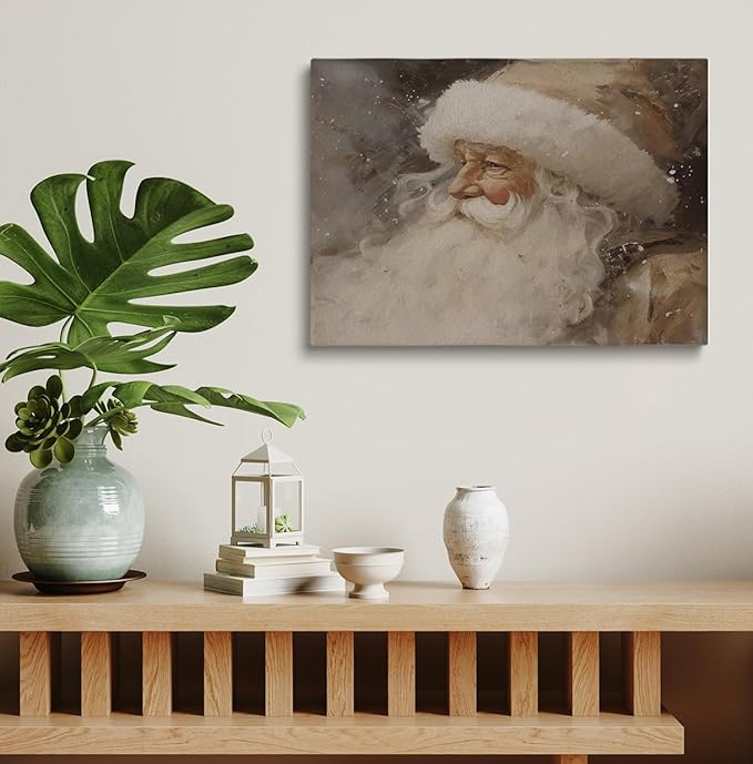 Neutral Rustic Santa, Vintage Christmas Print, 12x16inch Unframed - Perfect for Living Room, Office, and Holiday Decor
