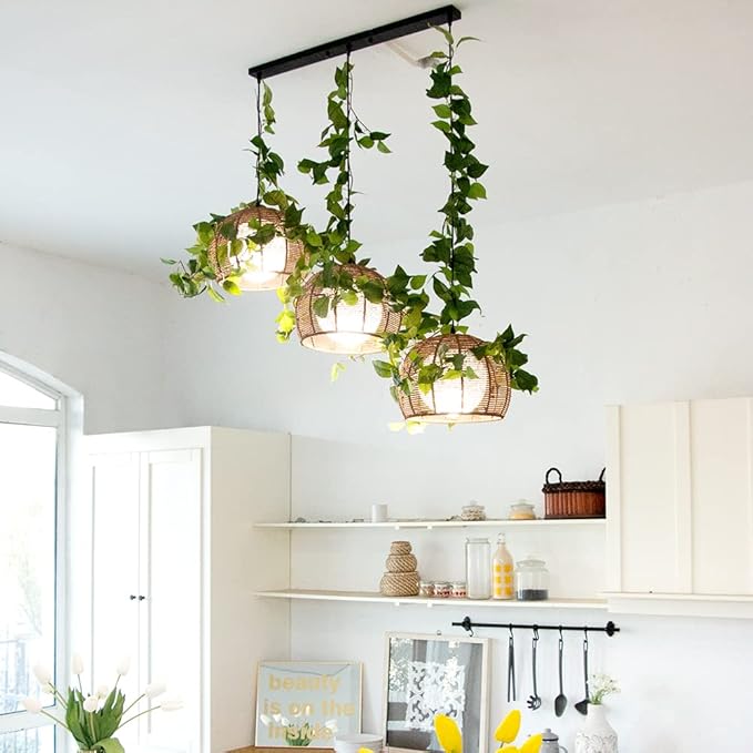 3 Strands Artificial Vines Kit, 71" Silk Eucalyptus Ivy Garland Green Leaves Natural Odorless, Fake Greenery Hanging Plants Decoration for Home, Bedroom, Wall, Party, Wedding Decor