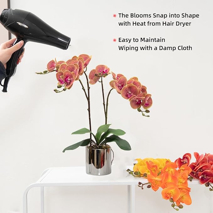CXGS Artificial Orchid Flower Plant Real Touch Faux Orchids in Ceramic Vase Purple Dapple 19.7'' Fake Phalaenopsis Flower Arrangement Centerpiece Home Indoor Decor