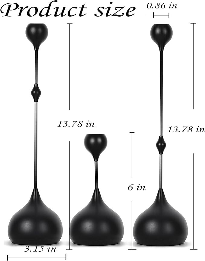 Candle Holders Set of 3 - Taper Candle Holders for Table Decor, Elegant Minimalist Design, Perfect for Weddings, Parties, and Home Decor (Black)