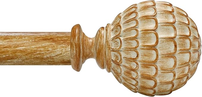 Wood Curtain Rod for Windows 48 to 84 inch, 1-inch Heavy-Duty Adjustable Curtain Rod with Decorative Pinecone finials for Farmhouse Living room, Bedroom, Dining room