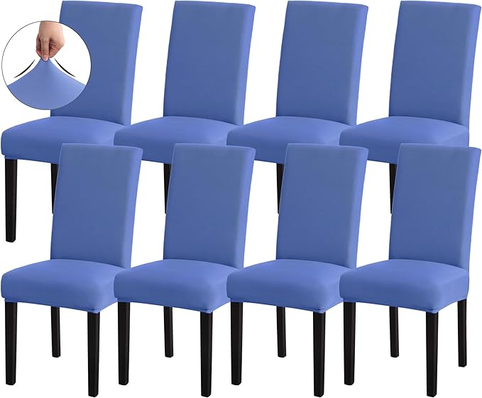 Sufdari Dining Chair Covers,Kitchen Chair Cover,Parsons Chair Slipcover,Spandex Chair Protectors for Dining Room Stretch Chairs Cover Set of 8 -Fog Blue