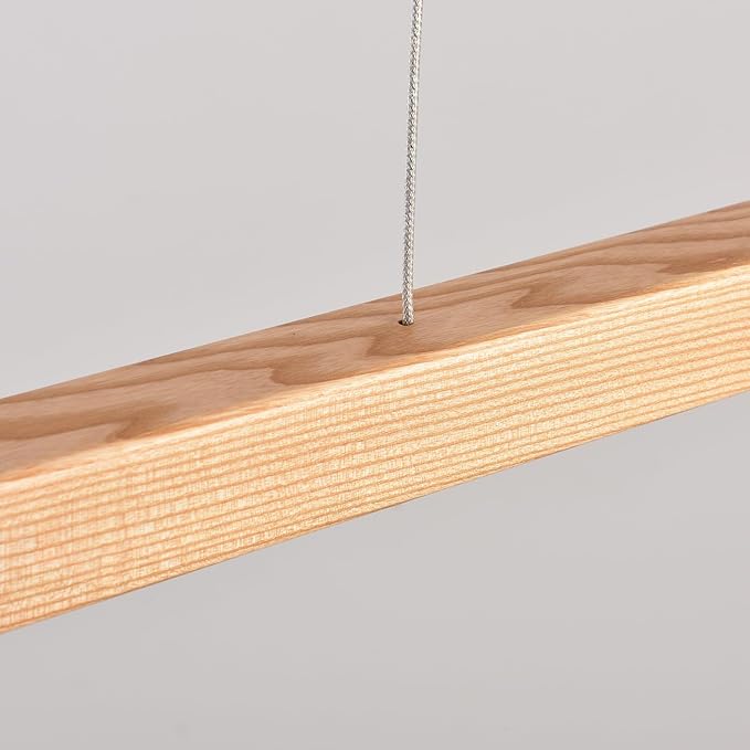 31.5" 18W 1-Light Wooden Led Linear Pendant Light Dimmable Led Ceiling Hanging Light Fixtures Modern Chandeliers for Dining Room Kitchen Island Lights Natural