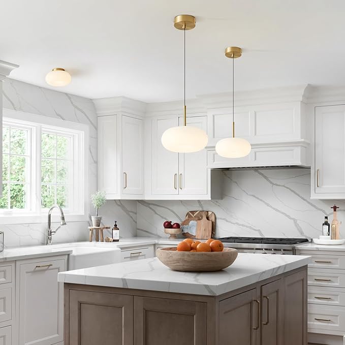 Gold Globe Pendant Light Fixture Vintage Hanging Light Fixtures Modern Pendant Lights Kitchen Island Set of 2 Farmhouse Dimmable LED Pendant Light with Remote Control MPL02-20G-2 (2 Pack)