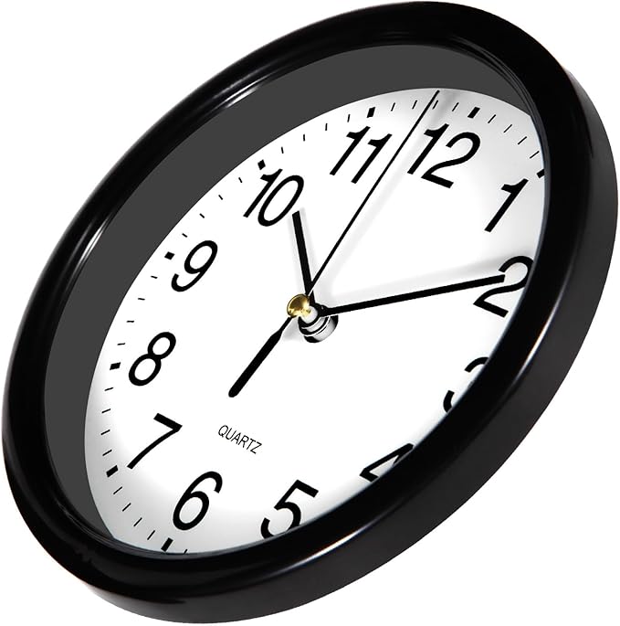 Silent Wall Clock Non Ticking, 6 Inch Wall Clocks Battery Operated, Small Analog Clock for Bedroom Home Office Kitchen Bathroom School, Easy to Read(Black)