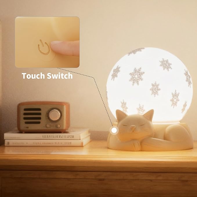 Rotatable Bedside Table Lamp for Bedroom, 3 Color Temperatures Cat Lamp, Touch Control Rechargeable Nightstand Lamp with USB C Charging for Christmas