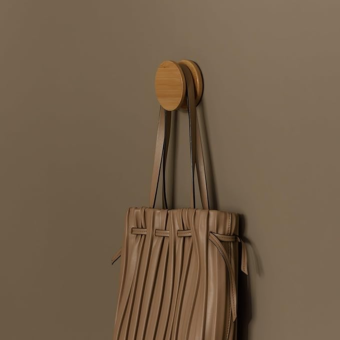 GUDEE Ran Bamboo Wall Mount Round Hooks, Heavy Duty Modern Decorative Durable Hanger for Hanging Bags, Shoes, Towels, Accessories and More in Foyer, Kitchen, Bedroom, Closet in Color Natural