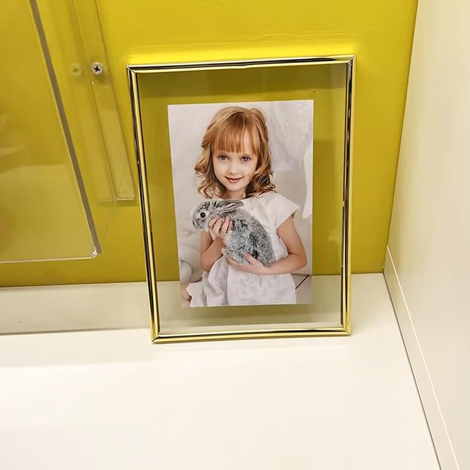 Wall Floating Frame, 6"×8", Gold, 2 Set, Wall Mounting or Wall Leaning, For Photo 6×8, 5×7, 4×6, Classy For Festival, Anniversary, Wedding, Home or Office Décor