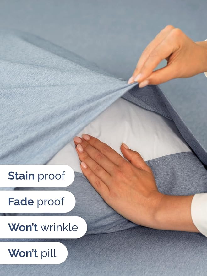 Extra Deep Split King Sheet Set - 7 Piece Breathable & Cooling Sheets - Hotel Luxury Bed Sheets Set - Easy Fit - Soft, Wrinkle Free & Comfy Sheets Set - Heathered Blue Sheet Set w/Extra Deep Pockets