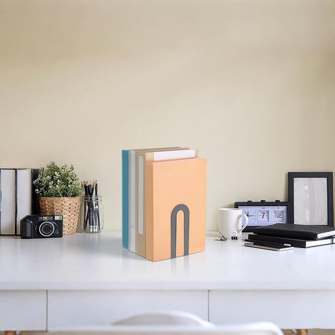 Chunful 6 Pcs Modern Metal Book Ends for Shelves Decorative Small Bookends Book Shelf Organizer Minimalist Design Stopper to Hold Books for Home Office (5.5 * 3.75 * 2.25inch,Gray)