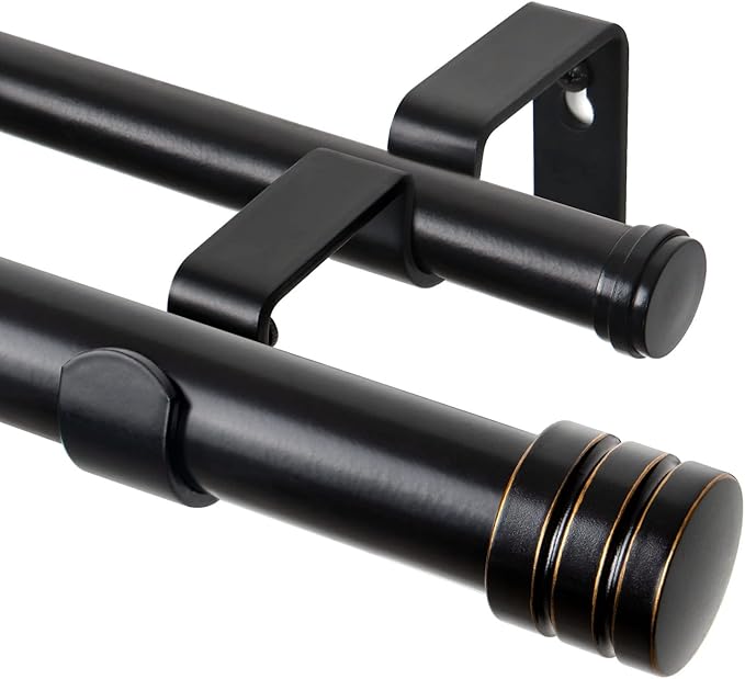 TONIAL1 Inch Double Curtain Rods for Windows 66 to 120 Inches, Heavy Duty Decorative Drapery Rod 32 to 144 Inches with Classic Cap Finial, Black