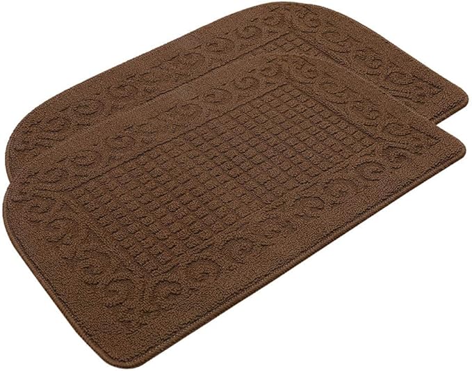 COSY HOMEER 32X20 Inch Anti Fatigue Kitchen Rug Mats are Made of 100% Polypropylene Half Round Rug Cushion Specialized in Anti Slippery and Machine Washable,Brown(2 pcs)