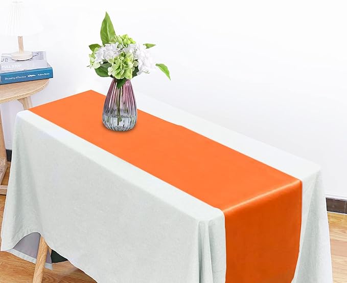 Orange Table Runners 6 Pack ,Bright Satin Table Runner 12x108 Inches Long, Silk and Smooth Fabric Table Runner for Wedding Banquet Birthday Halloween Thanksgiving Decoration