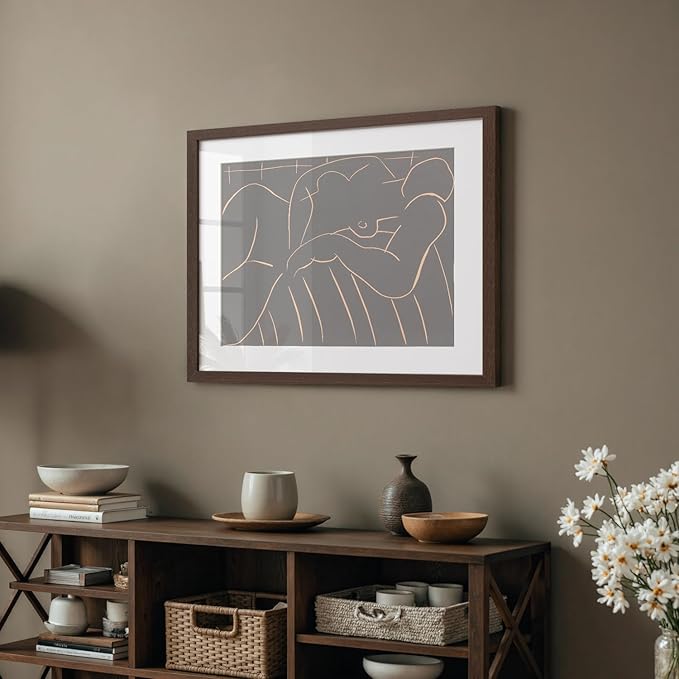20x24 Picture Frame with Mat for 16x20 Set of 3, Dark Brown Wood Grain 20x24 Frame for Horizontal & Vertical Wall Mounting (3 Pack,Walnut)