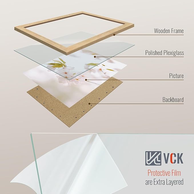 VCK 11x14 Picture Frame Set of 4 - Oak, Gallery-Quality Wood Poster Frames, 1.1-Inch Wide Border, Polished Plexiglass, Vertical or Horizontal Wall Display for Photo/Art/Prints, Natural Oak