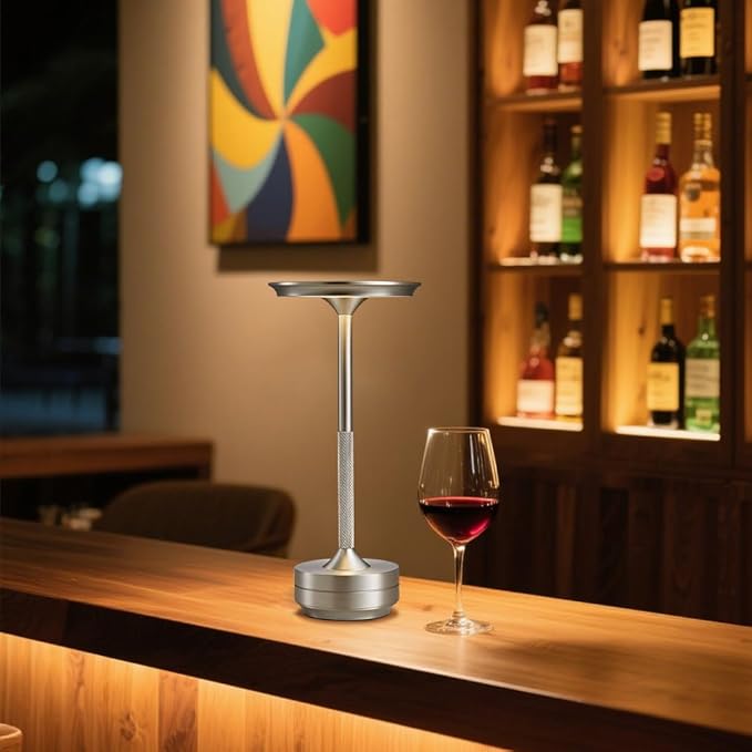 EJQ Cordless Rechargeable Table Lamps, Portable 6000mAh Battery Desk Lamp Waterproof 3 Color Stepless Dimming LED Table Light with Memory Function for Outdoor/Dinning/Patio/Restaurant (Sliver 1Pack)