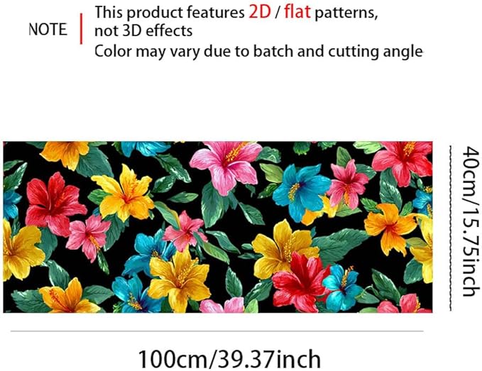 Removable Peel and Stick Wall Stickers 39.37x15.75 Inch Tropical Floral Red Pink Yellow Blue Hibiscus Blossoms Vibrant Modern for Bedroom Living Room Home Spaces Decor