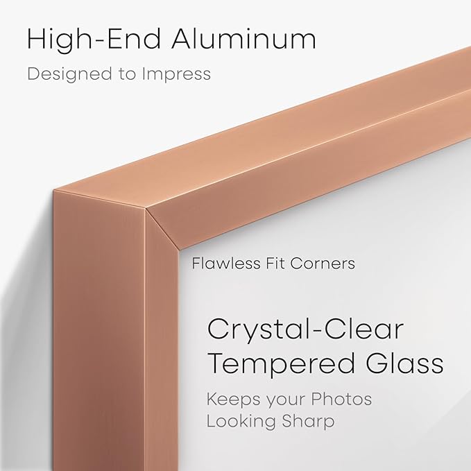 Homeforia A3 Picture Frame Rose Gold, High End Metal 11.7 x 16.5 inch Poster Frames with Mat 8.3 by 11.7 for Photo, A3 Size Frames Matted to A4 Print, 11.7x16.5 Hanging Frame, Tempered Glass, Set of 2