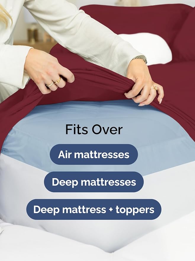 Extra Deep Cal King Sheet Set - 6 Piece Breathable and Cooling Sheets - Hotel Luxury Bed Sheets Set - Easy Fit - Soft, Wrinkle Free and Comfy Sheets Set - Burgundy Sheet Set with Extra Deep Pockets