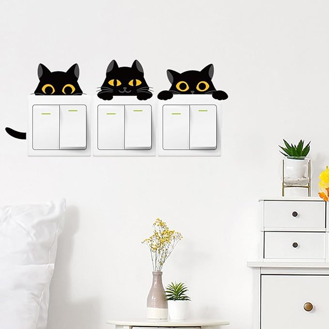 Black Cat Wall Decals Stickers – Peekaboo Cats Art for Kids Room, Nursery, Bedroom, Living Room, Laptop, Fridge, DIY Removable Vinyl Wall Decorations