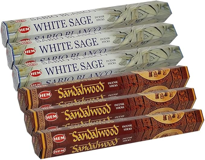 White Sage & Sandalwood Incense Sticks & Holder Bundle Variety Pack from Hem Trumiri Insense Insence