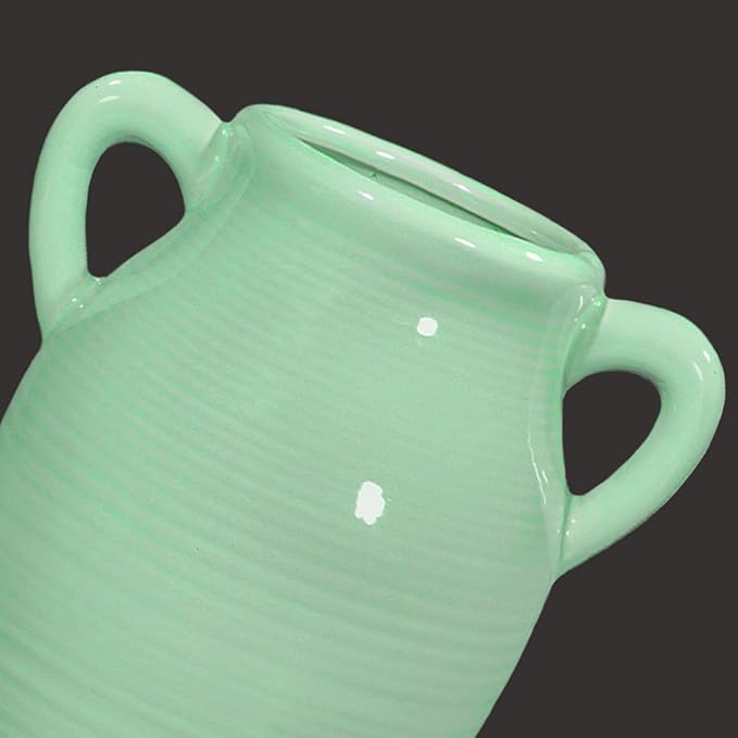 Sunddo Green Ceramic Flower Vase for Home Decor - 8 Inch Modern Decorative Vase with 2 Handles, Centerpieces, Kitchen, Dining Table, Bathroom, Shelf and Living Room