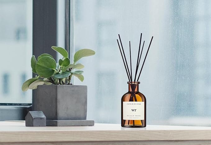 WEALD TRIBE Flower Reed Diffuser Set Ocean Mist & Sea Salt Scent for Bathroom Air Fresheners | 4.0 fl oz Essential Oils with Sticks Home Fragrance Defusers | House Bedroom Office Shelf Decor & Gift