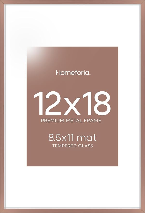 Homeforia 12x18 Picture Frame Mocha, High End Metal 12x18 Poster Frames with Mat 8.5x11 Photo, 12 x 18 Mocha Frames Matted to 8.5 by 11 inch Print, 18x12 Thin Frame, Tempered Glass, Wall Kit, Set of 1