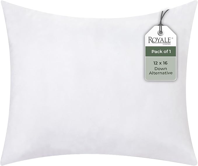 ROYALE LINENS 12 X 16 Pillow Insert - Down Alternative Throw Pillows Insert - Rectangle Pillow Pack of 1 White - Bed & Couch Pillows - Inner Cushion for Bed, Cushion for Living Room - Shams Stuffer