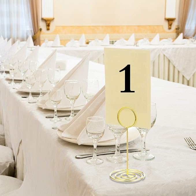TecUnite 24 Pieces 3.35 Inch Table Number Holder Place Card Photo Holder Picture Name Menu Clips Memo Cards Stand for Wedding Reception Anniversary Birthday Party Centerpieces (Gold)