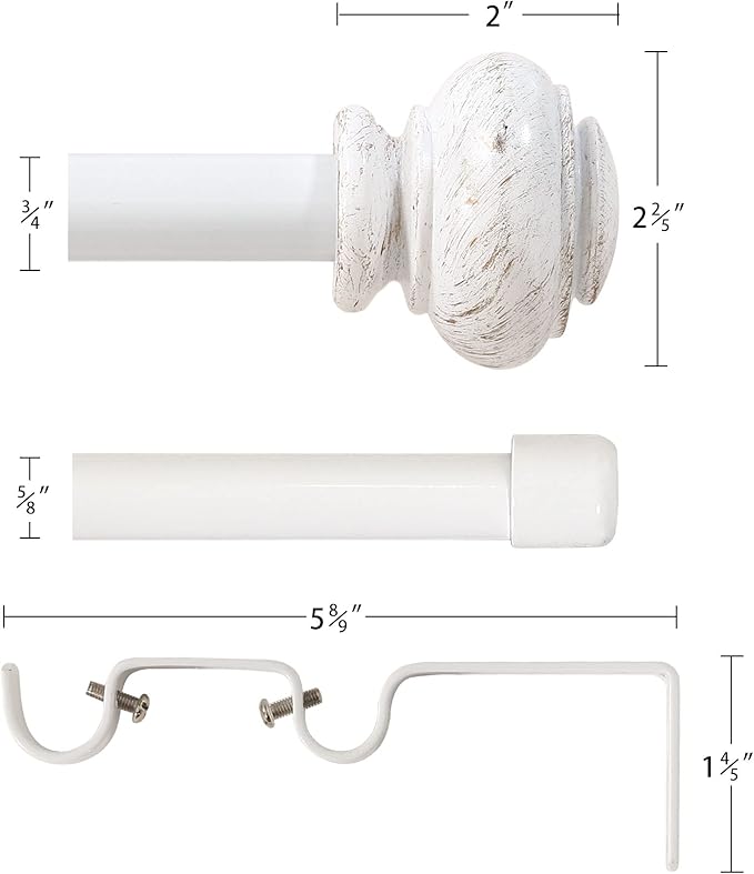 H.VERSAILTEX Elegant Window Treatment Telescoping Double Curtain Rod Set with Classic Cap, 3/4-Inch Diameter, Adjusts from 48 to 84 Inches, White