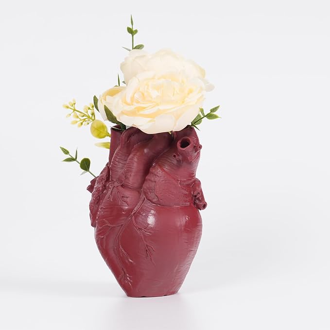 Heart Shaped Resin Vase - Anatomical Human Heart Flower Pot Planter, Nordic Modern Desktop Decor for Farmhouse Living Room, Bedroom, Valentine's Day Gift Home Decoration, (Red)