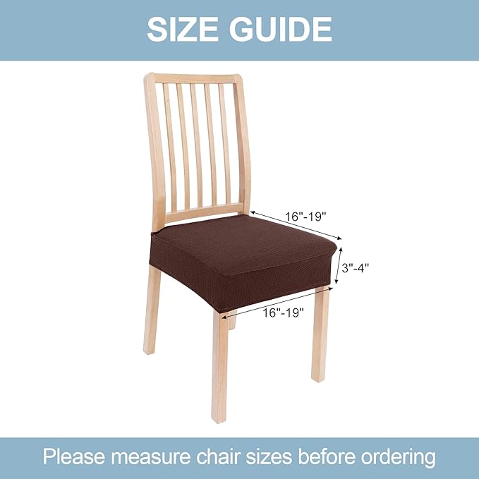 Smiry Stretch Jacquard Seat Covers for Dining Room Chairs Set of 4, Removable Washable Chair Seat Protector Slipcovers, No Rear Covers, Light Chocolate